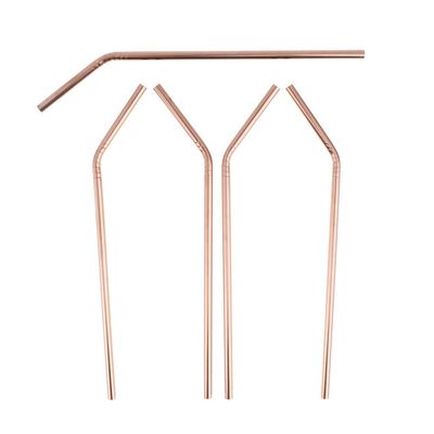 5 Pieces - Rose Gold Stainless Steel Straws - 21.5 cm - Curved