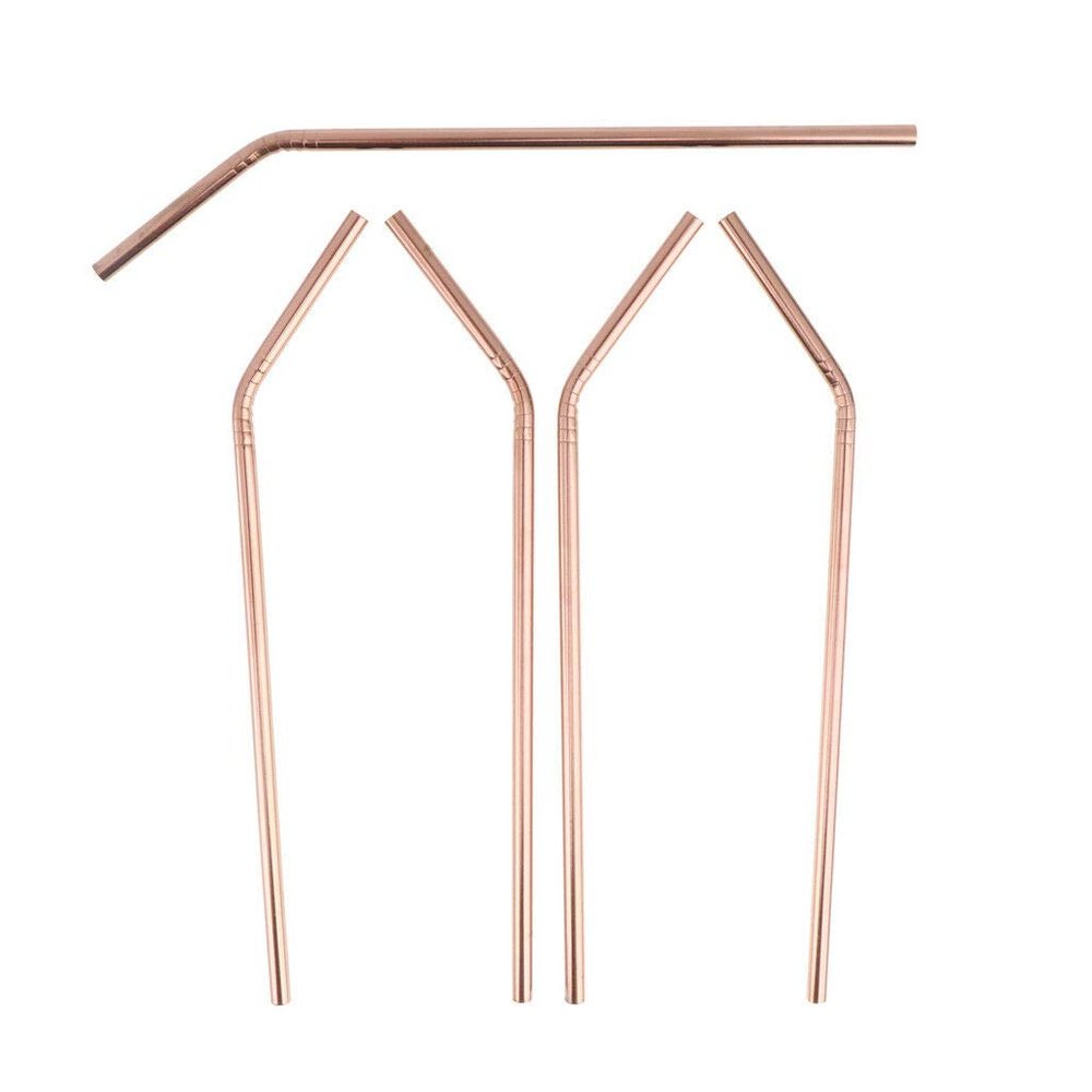 5 Pieces - Rose Gold Stainless Steel Straws - 21.5 cm - Curved