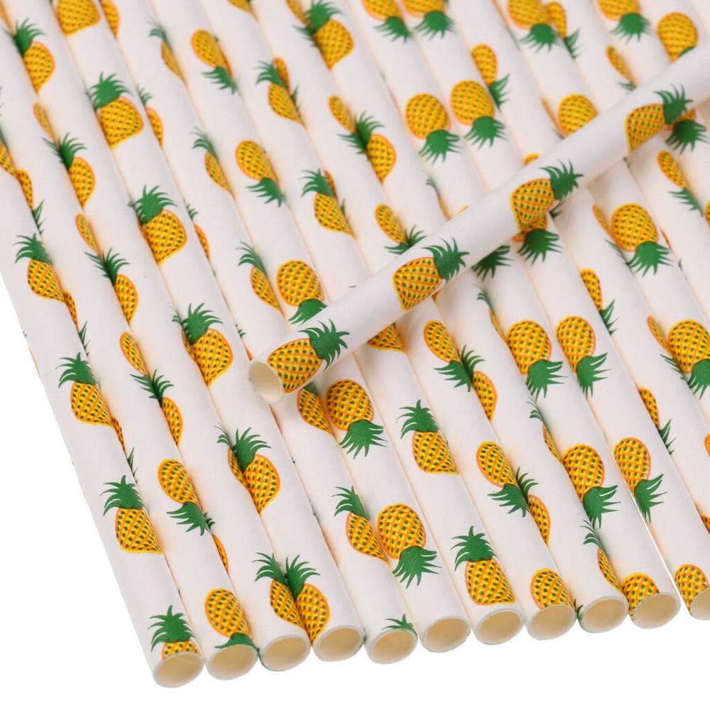 25pcs Fruit Style Biodegradable Paper Sipping Drinking Straws Pineapple