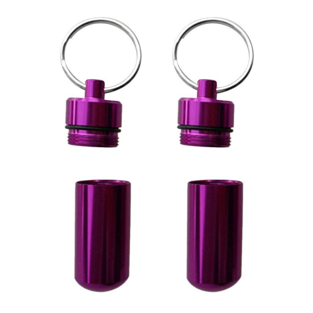2pcs Aluminium Waterproof Key Ring Container Pill Storage Box Case Purple