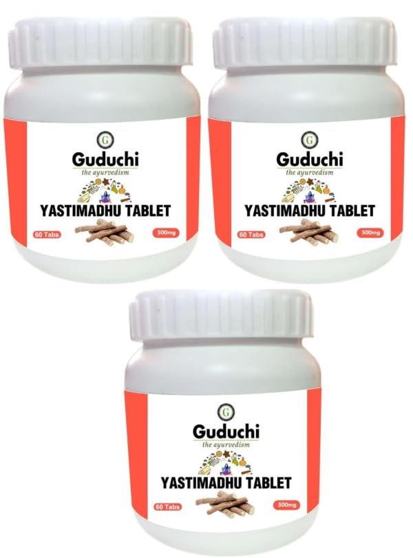 Guduchi Ayurveda Yashtimadhu Tablet Helpful in Gastric Wellness, 60 Tabs 3x60 Tab (Pack of 3) | 500mg