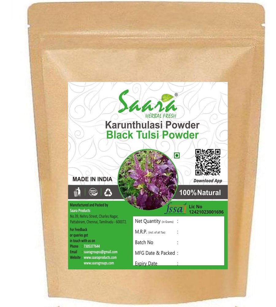 Saara HERBAL FRESH Karunthulasi Powder,70g, Black Tulsi Powder, Krishna Thulasi, Ocimum Sanctum, Shayama Leaves Tulasi Powder,(Pack of 1 X 70gm)