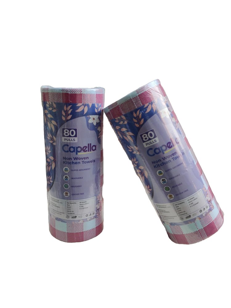 Capella Non Woven Reusable Kitchen Towel Roll - Pack of 2 (80 Pulls Per Roll, 160 Sheets)