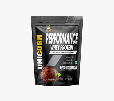 UNICORN SPORTS NUTRITION PERFORMANCE WHEY PROTEIN CONCENTRATE FOR MEN AND WOMEN,24GM PROTEIN PER SERVING/FASTER MUSCLE RECOVERY (CHOCOLATE, 1KG)