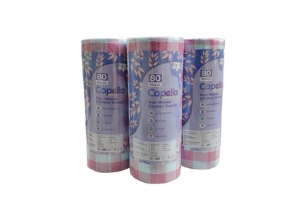 Capella Non Woven Reusable Kitchen Towel Roll - Pack of 3 (80 Pulls Per Roll, 240 Sheets)