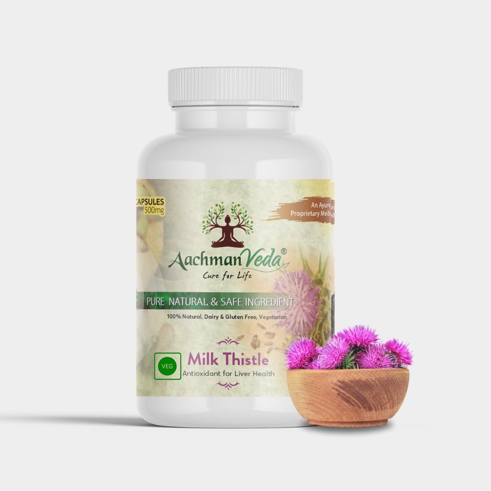 Aachman Veda Cure for Life  Milk Thistle (Silymarin Marianum) Detox Supplement For Men And Women For Healthy Liver | Boost Metabolism And Maintain Cholesterol 500gm 60 cap [pack of 1]