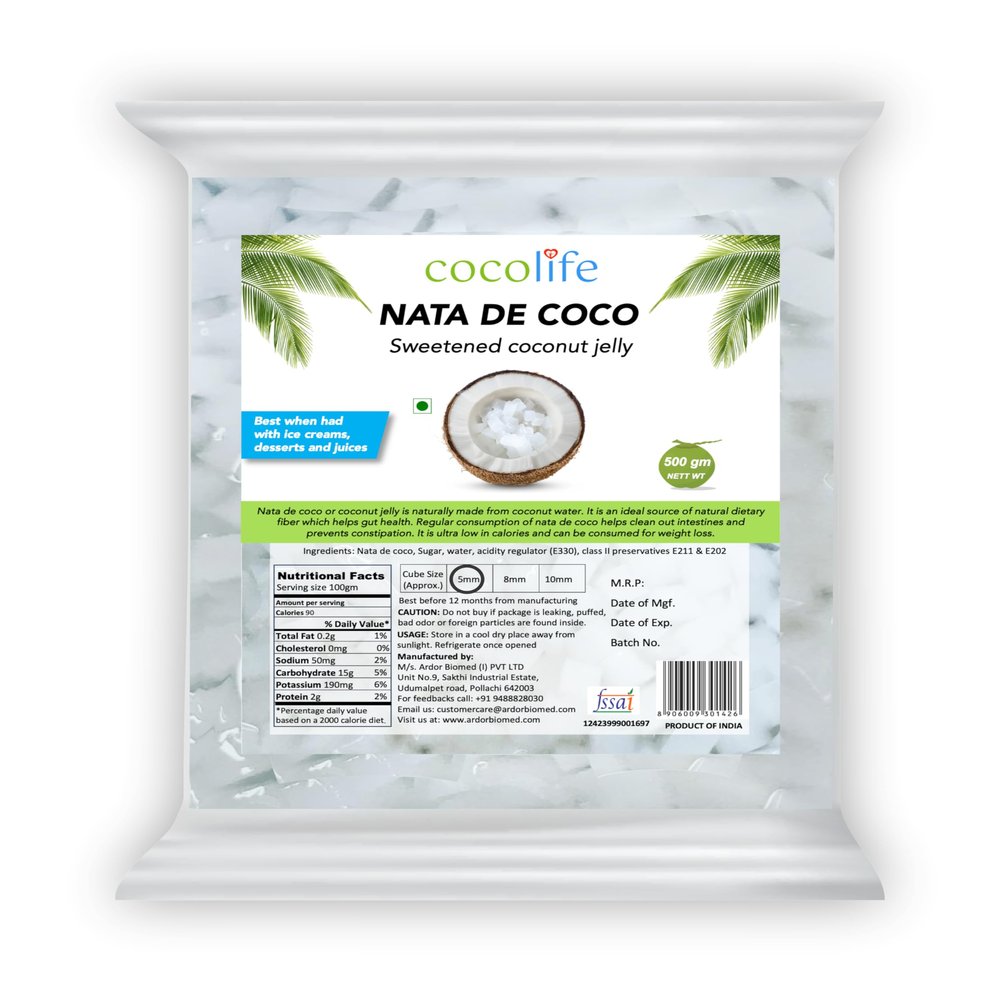 Nata De Coco Coconut Jelly - 500g | Delicious & Refreshing Coconut Jelly for Desserts & Beverages (5 mm)