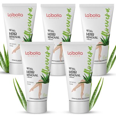 Labolia Beaute Aloevera Hair Removal Cream for Women with Anti Darkening Formula 65g (Pack of 5) | Suitable For Sensitive Skin, For Body, Legs, Underarms, Arms and Bikini Line