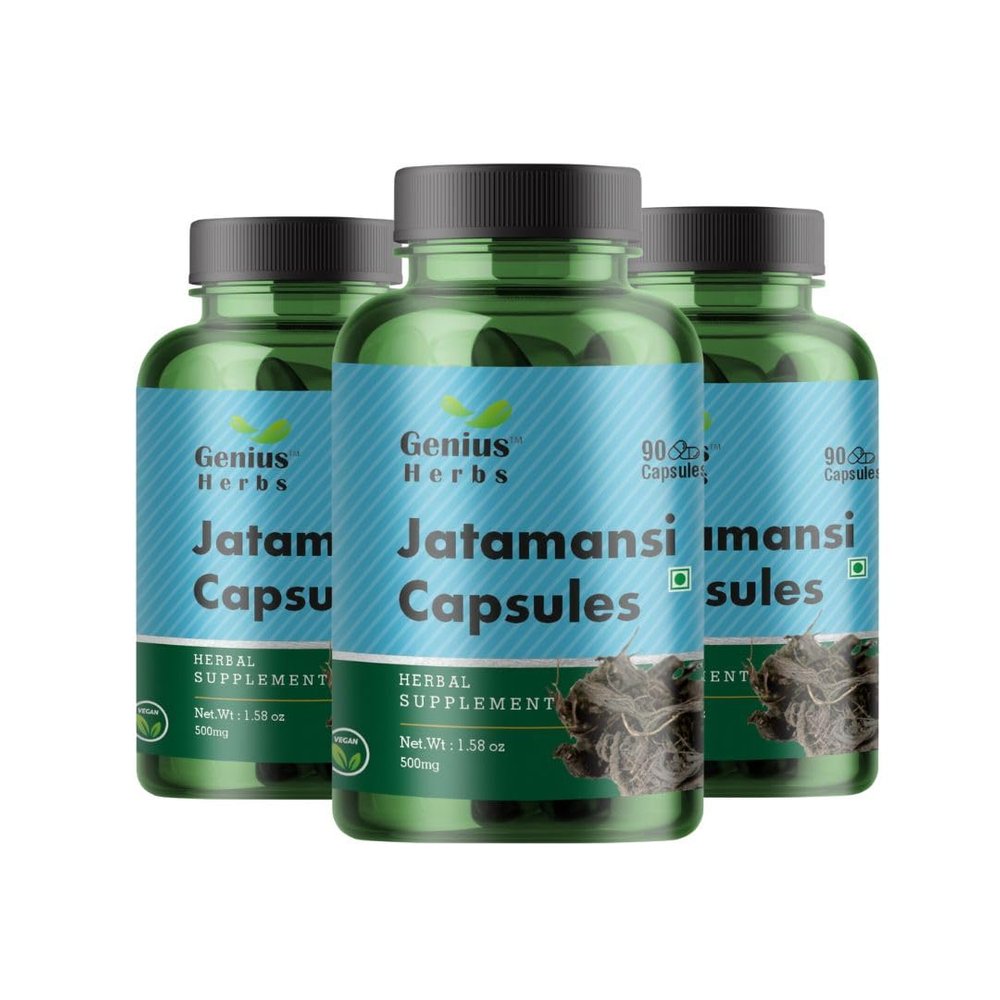 Genius Herbs Jatamansi capsules 500 mg | Best Brain tonic & stress relief | Antioxidant | 90 Capsules Pack of 3