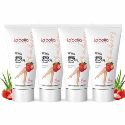 Labolia Beaute Strawberry Hair Removal Cream for Women with Anti Darkness Formula 25g (Pack of 4) | Suitable For Sensitive Skin, For Body, Legs, Underarms, Arms and Bikini Line