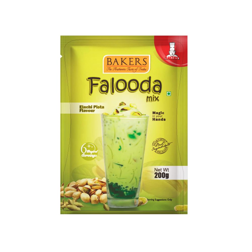 BAKERS Elaichi Pista Flavored Falooda | 100% Veg | Creamy & Nutty | Instant Falooda Premix | Authentic Taste Pack of 3 (200 gm x 3)