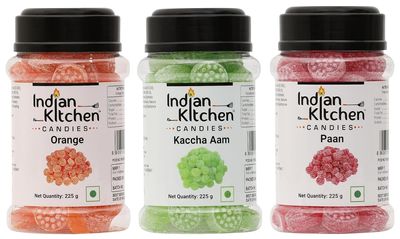 Indian Kitchen Combo of Orange, Kaccha Aam and Paan Candy 225g (Pack of 3)