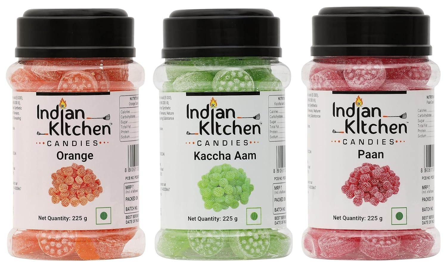 Indian Kitchen Combo of Orange, Kaccha Aam and Paan Candy 225g (Pack of 3)