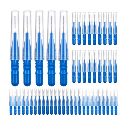 Quacc 50pcs Soft Interdental Brush Flossers Braces Brush Oral Flossing Head Toothpick Cleaners Tooth Cleaning Tool (Blue)