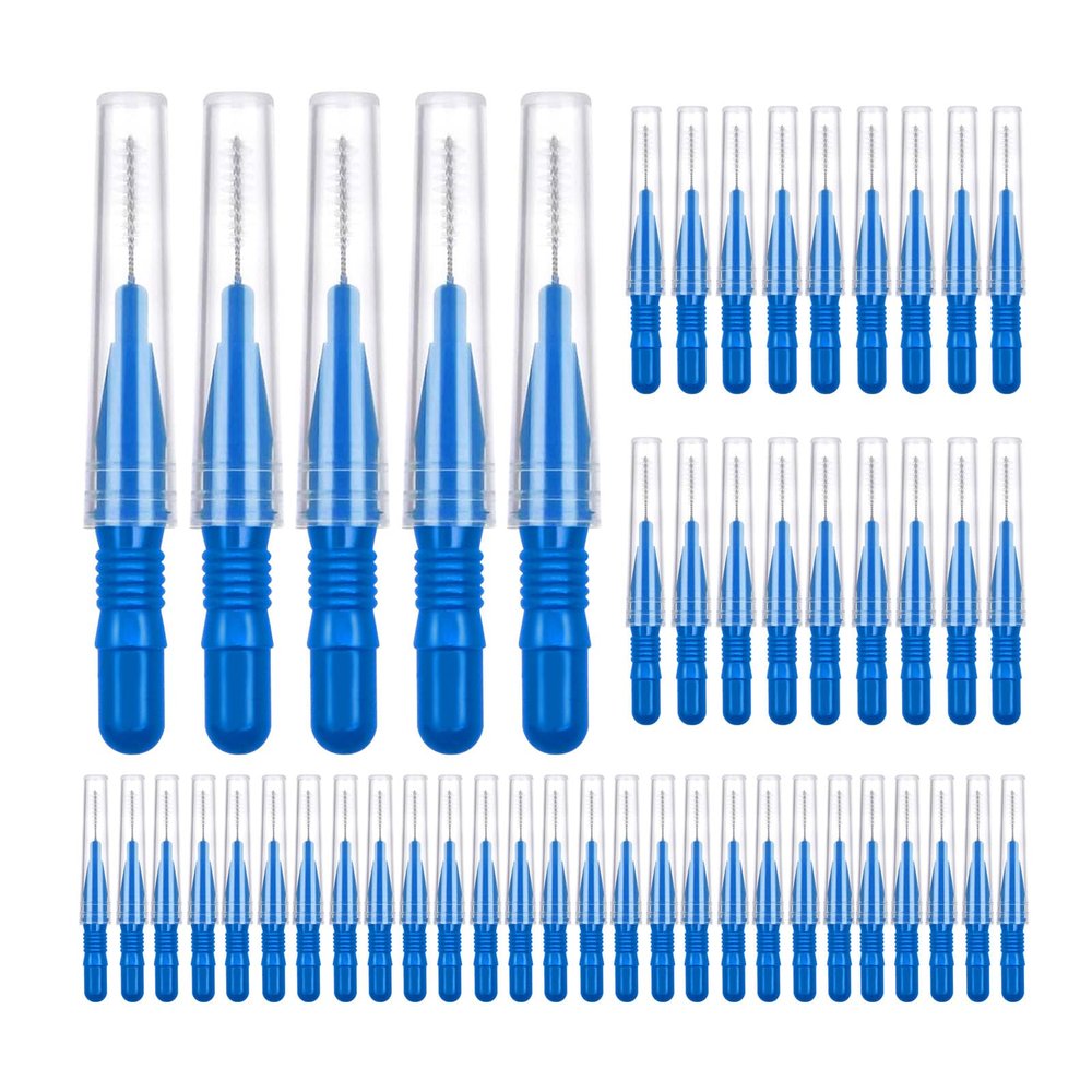 Quacc 50pcs Soft Interdental Brush Flossers Braces Brush Oral Flossing Head Toothpick Cleaners Tooth Cleaning Tool (Blue)