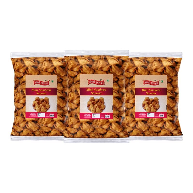 OKHLI MUSAL BRAND Homemade Moong Dal Samosa | Baked Mung Dal Namkeen Snack||Chatpata Moong Dal Masala Samosa | Mini Samosa | Bachcho Ka Favourite Tasty Yummy Snack-280g*3Pack