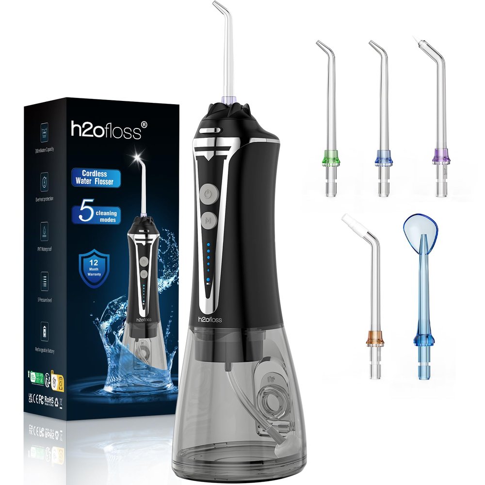 H2ofloss Water Dental Floss Cordless for Teeth-5 Modes Portable Oral Irrigator Braces,Rechargeable & IPX7 Waterproof Teeth Cleaner for Home Travel