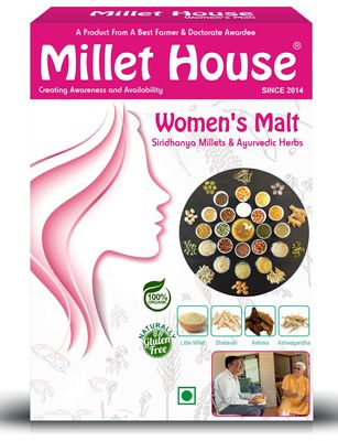 Millet House Women's Malt 400 Grams | Sprouted Millets Ayurvedic Herbs Malt | 100% Organic Health Mix for Women| Certified Special Women Health Mix Malt (Pack of 1, 400 Grams)