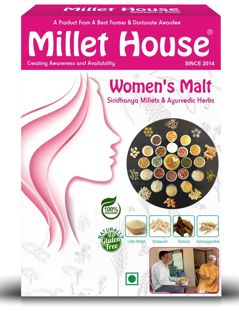 Millet House Women's Malt 400 Grams | Sprouted Millets Ayurvedic Herbs Malt | 100% Organic Health Mix for Women| Certified Special Women Health Mix Malt (Pack of 1, 400 Grams)