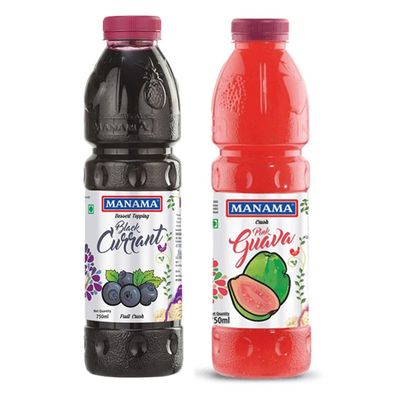 Manama Pink Guava Crush and Black Currant Crush | 750ML Each | Topping for Cakes, Pies and Shakes | Pack of 2