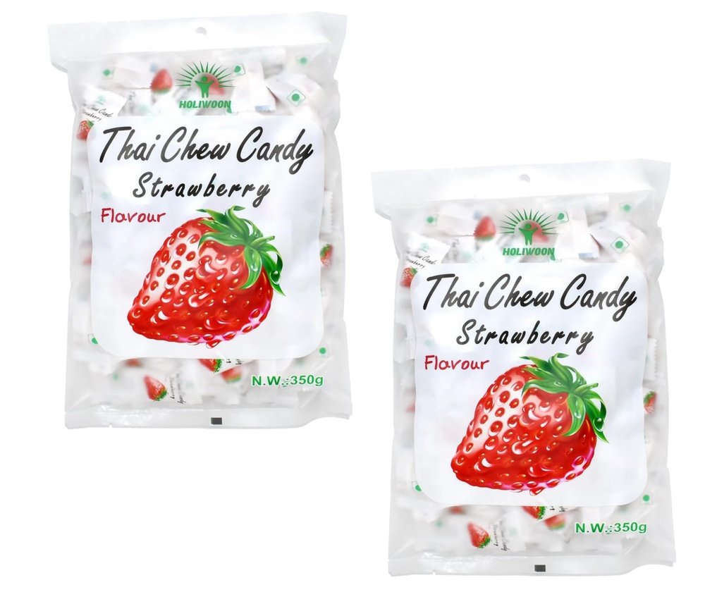 Fast Focus Haoliyuan Thai Chew Strawberry Flavored Candy Thailands Toffee (ALL Flavours) (Strawberry, Pack Of 2)