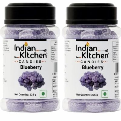 Indian Kitchen Blueberry Candy 225g (Pack of 2) | Sweet & Tangy Hard Candies with Real Blueberry Flavor | Refreshing Mouth Freshener in a Resealable Jar | Perfect for Snacking, Travel & Sharing