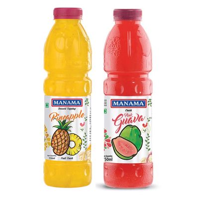 Manama Pineapple Crush and Pink Guava Crush | 750ML Each | Topping for Cakes, Pies and Shakes | Pack of 2
