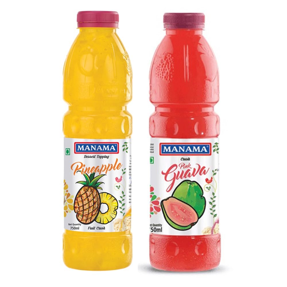 Manama Pineapple Crush and Pink Guava Crush | 750ML Each | Topping for Cakes, Pies and Shakes | Pack of 2