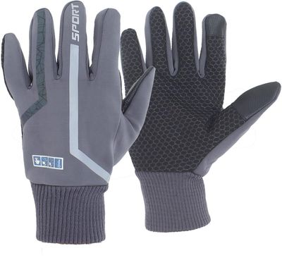 DreamPalace India Full Finger Gloves with Touch Screen Feature with Reflector (Glow in Night)-Free Size (Grey)