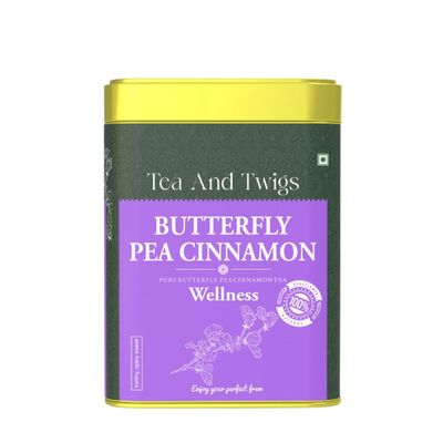 Tea And Twigs - Butterfly Pea Flower Cinnamon Tea - 15 Teabags (30 Grams) | Caffeine Free Herbal Tea | Relieves Stress | Ayurvedic Shankhpushpi Flower