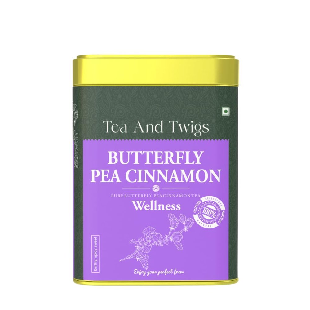 Tea And Twigs - Butterfly Pea Flower Cinnamon Tea - 15 Teabags (30 Grams) | Caffeine Free Herbal Tea | Relieves Stress | Ayurvedic Shankhpushpi Flower