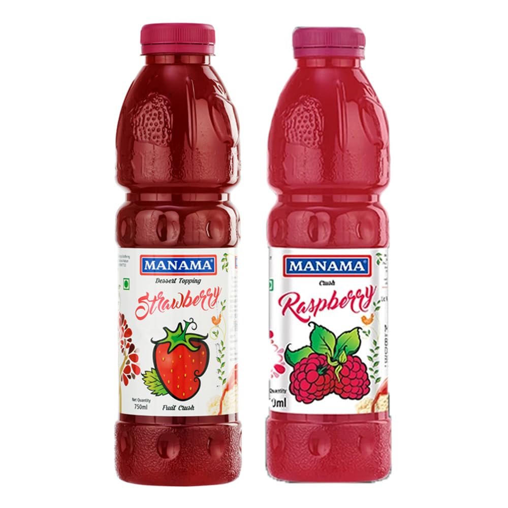 Manama Strawberry Crush and Raspberry Crush | 750ML Each | Topping for Cakes, Pies and Shakes | Pack of 2