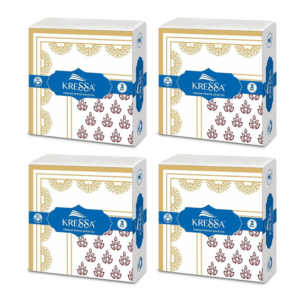 Kressa Premium Printed Paper Napkins For Party 40x40 cm | 2 Ply Printed Tissue Paper (Pack Of 4)
