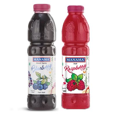 Manama Blueberry Crush and Raspberry Crush | 750ML Each | Topping for Cakes, Pies and Shakes | Pack of 2