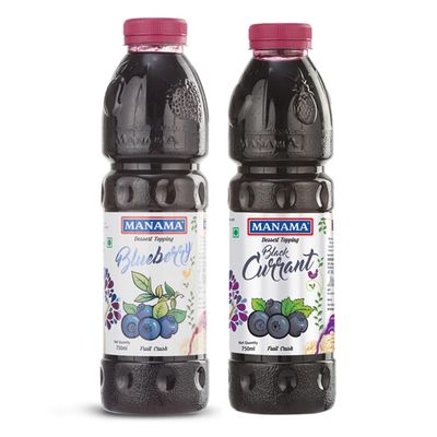 Manama Blueberry Crush and Black Currant Crush | 750ML Each | Topping for Cakes, Pies and Shakes | Pack of 2