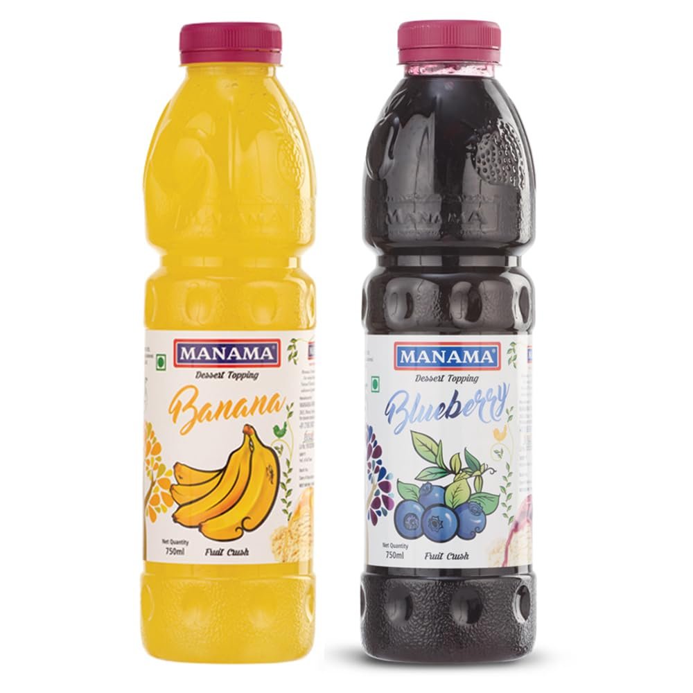 Manama Blueberry Crush and Banana Crush | 750ML Each | Topping for Cakes, Pies and Shakes | Pack of 2