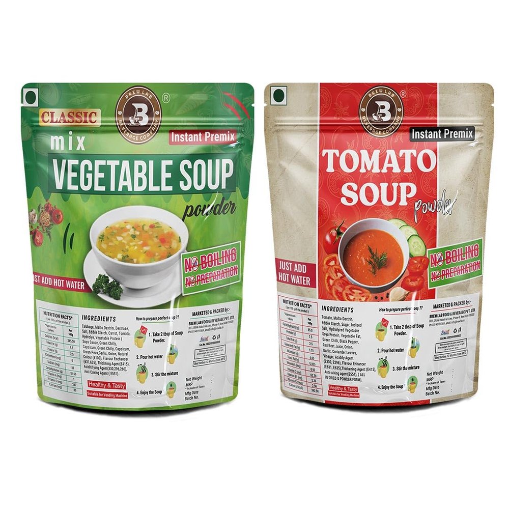 Brew Lab Mix Veg & Tomato Soup Powder Combo | Suitable For Vending Machine Instant Premix-50g X 2 (Pack of 2, 100 g)