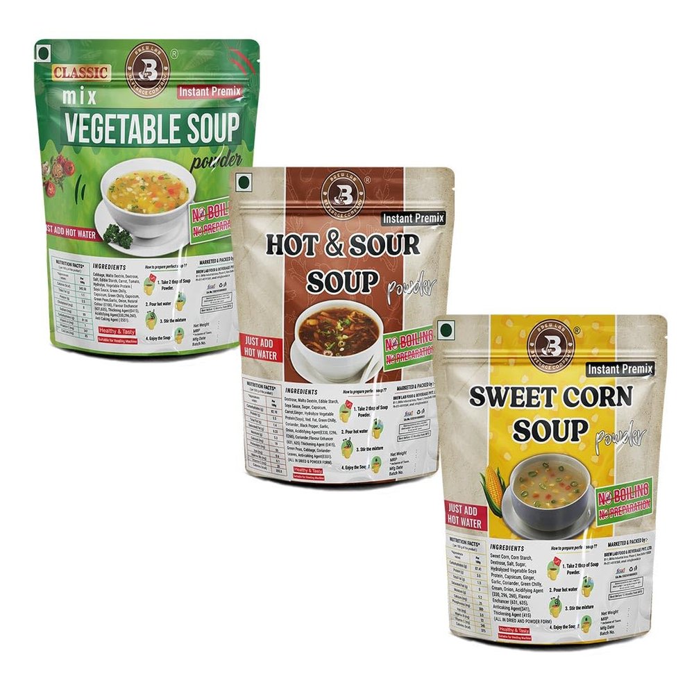 Brew Lab Soup Combo of Mix Veg+Hot & Sour Soup+Sweet Corn Soup Powder Mix Instant Premix (Pack of 3, 150 g)