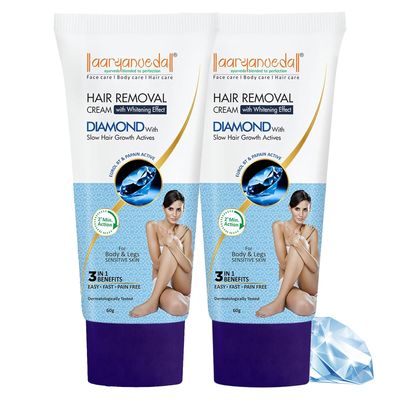 Aryanveda Diamond Hair Removal Cream With Whitening Effects For Sensitive Skin, Easy Hair Removal With Brightening Effect 60g (Pack of 2)