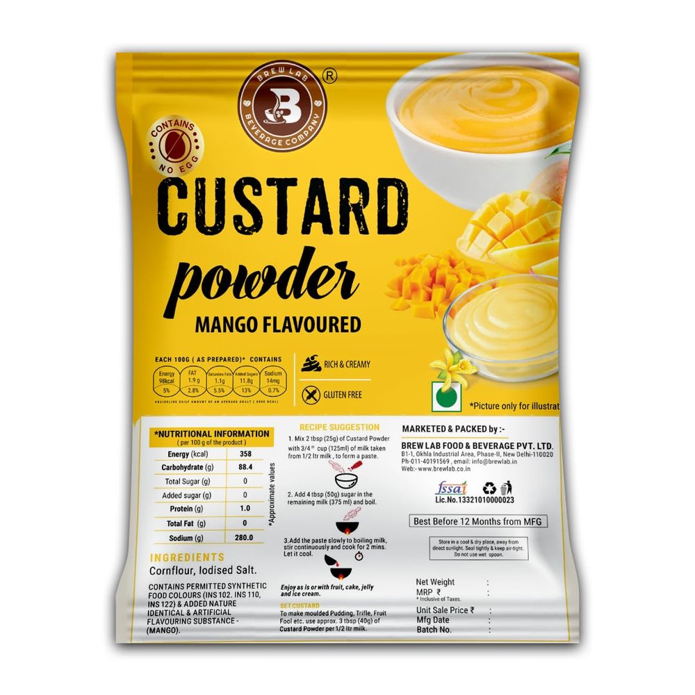 Brew Lab Custard Powder Mango Flavoured | Easily Blend Quick & Easy Dessert Mix | Good Source Of Energy 1 kg