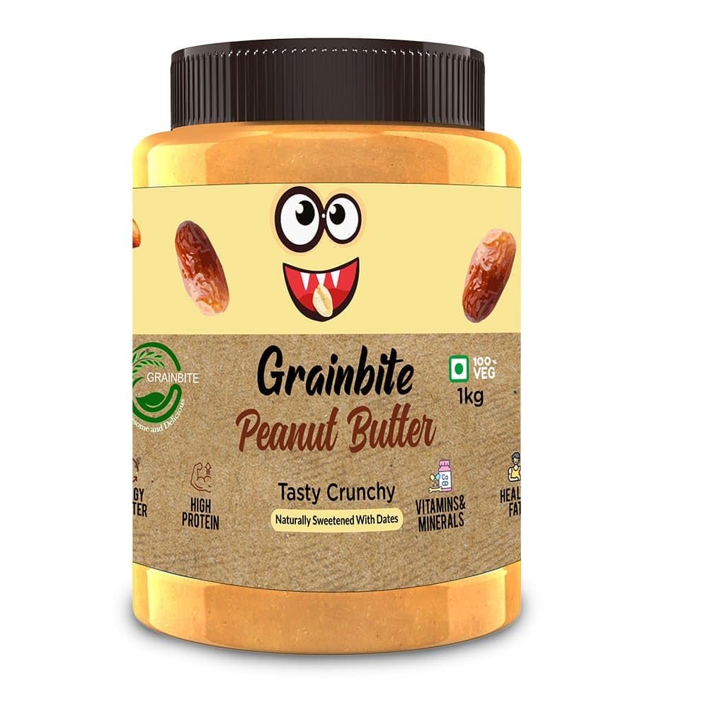 Grainbite I Tasty Peanut Butter I Crunchy I Naturally Sweetened with Dates I 1000 gm