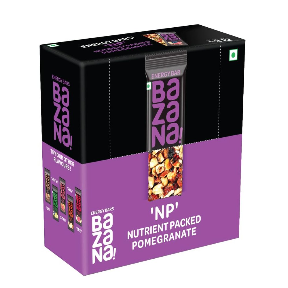 Bazana Pomegranate Energy Bars | Pack of 12 (38g Each) | Bursting with Real Pomegranate Flavor, Organic, Healthy & Delicious Snack for Natural Energy