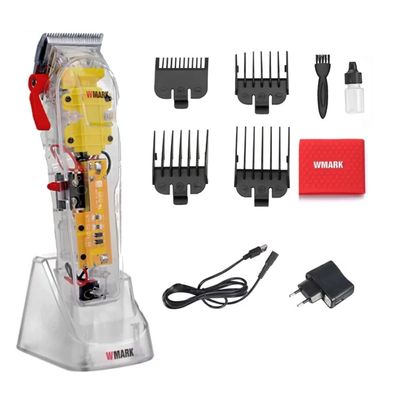 WMARK NG-108S Professional Zero Gapped Hair Clipper Self Sharpening Blade 7300 RPM Magnetic Motor charging adaptor 4 Guide Comb Taper Lever Adjustments for close cut trimming for men Runtime 240 min