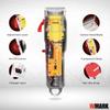 WMARK NG-108S Professional Zero Gapped Hair Clipper Self Sharpening Blade 7300 RPM Magnetic Motor charging adaptor 4 Guide Comb Taper Lever Adjustments for close cut trimming for men Runtime 240 min view 2