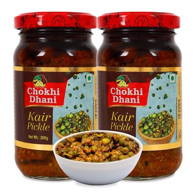 Chokhi Dhani Kair Pickle | Tangy and Spicy | Rajasthani Homemade Tenti Ker ka Achar | Glass Jar (Pack of 2, 200g Each)