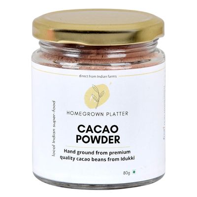 Homegrown Platter Non-Alkalized Raw Cacao Powder from Kerala, 80g | Unsweetened Cacao Powder for Baking, Hot Chocolate, Iced Chocolate | Unprocessed