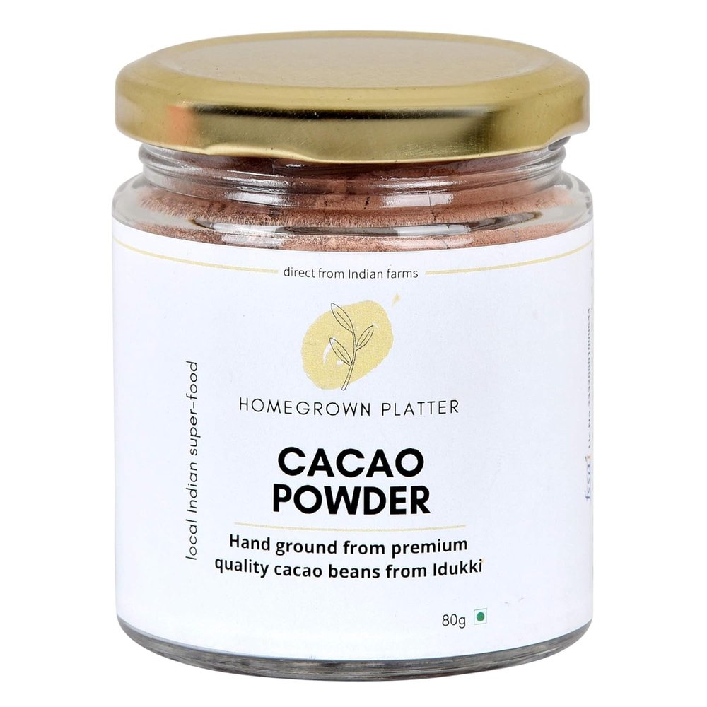Homegrown Platter Non-Alkalized Raw Cacao Powder from Kerala, 80g | Unsweetened Cacao Powder for Baking, Hot Chocolate, Iced Chocolate | Unprocessed