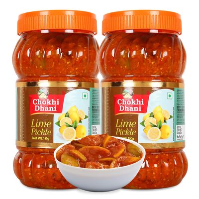 Chokhi Dhani Lime Pickle  Homemade Khatta Chatpata Nimbu Achar | Tangy & Spicy Lemon Pickle Without Onion & Garlic | Traditional Oil-Free Indian Pickle | 1kg Each (Pack of 2)