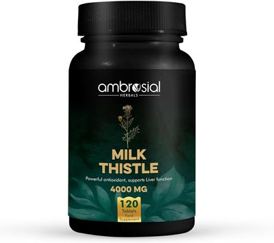 Ambrosial Milk Thistle 4000 mg | High Strength Liver Support Antioxidant | Liver Detox Supplement (Pack of 1-120 Tablets)