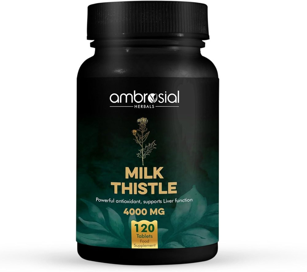 Ambrosial Milk Thistle 4000 mg | High Strength Liver Support Antioxidant | Liver Detox Supplement (Pack of 1-120 Tablets)